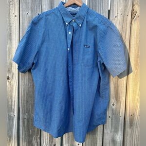 Chaps Shirt Men’s Easy Care Short Sleeve Button Down Blue Check XXL